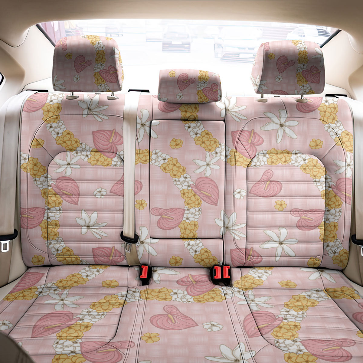 Hawaii Anthurium Tiare Pikake Lei Back Car Seat Cover Akala Lauhala Art Pattern LT01 - Polynesian Pride