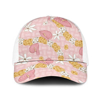Hawaii Anthurium Tiare Pikake Lei Baseball Net Cap Akala Lauhala Art Pattern LT01 One Size White Pink - Polynesian Pride