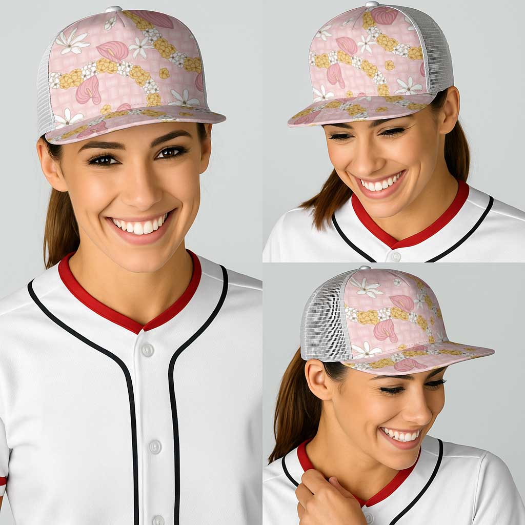 Hawaii Anthurium Tiare Pikake Lei Baseball Net Cap Akala Lauhala Art Pattern LT01 - Polynesian Pride