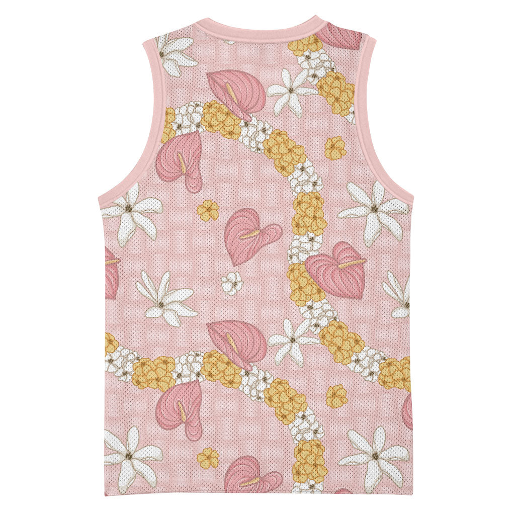 Hawaii Anthurium Tiare Pikake Lei Basketball Jersey Akala Lauhala Art Pattern LT01 - Polynesian Pride