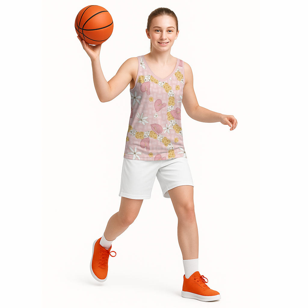 Hawaii Anthurium Tiare Pikake Lei Basketball Jersey Akala Lauhala Art Pattern LT01 - Polynesian Pride