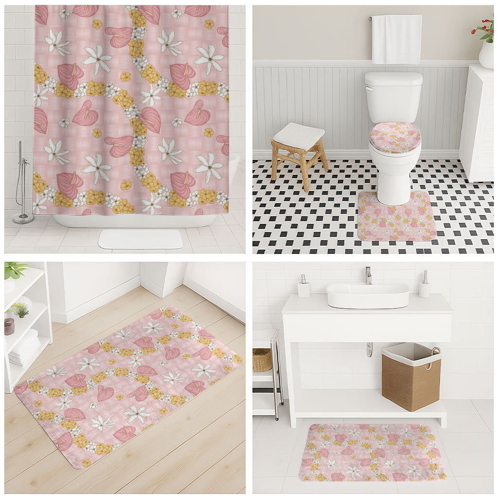 Hawaii Anthurium Tiare Pikake Lei Bathroom Set Akala Lauhala Art Pattern LT01 - Polynesian Pride