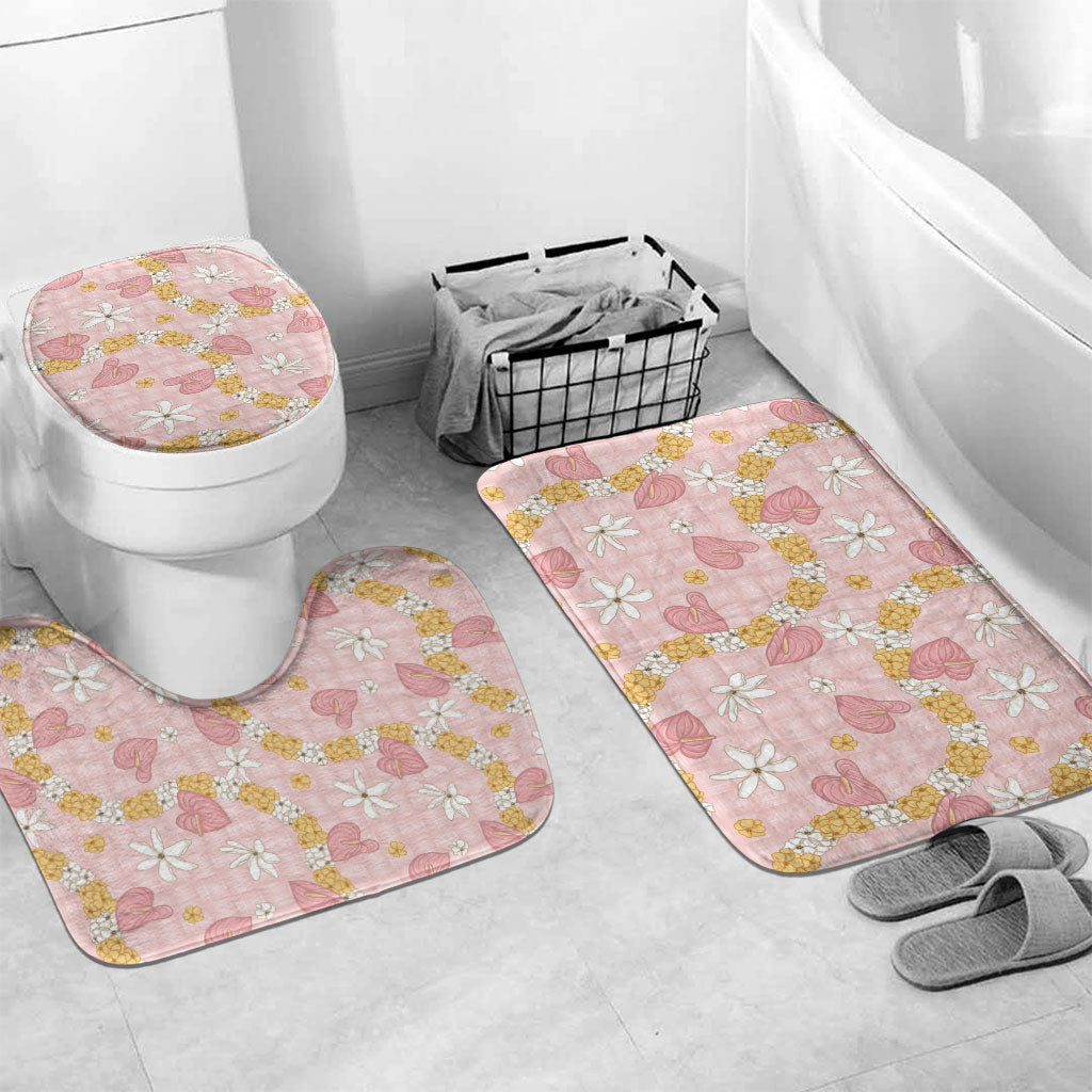 Hawaii Anthurium Tiare Pikake Lei Bathroom Set Akala Lauhala Art Pattern LT01 Mat Set Only (3 pcs) One Size Pink - Polynesian Pride