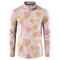 Hawaii Anthurium Tiare Pikake Lei Button Sweatshirt Akala Lauhala Art Pattern LT01 Pink - Polynesian Pride