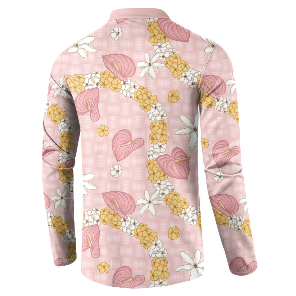 Hawaii Anthurium Tiare Pikake Lei Button Sweatshirt Akala Lauhala Art Pattern LT01 - Polynesian Pride