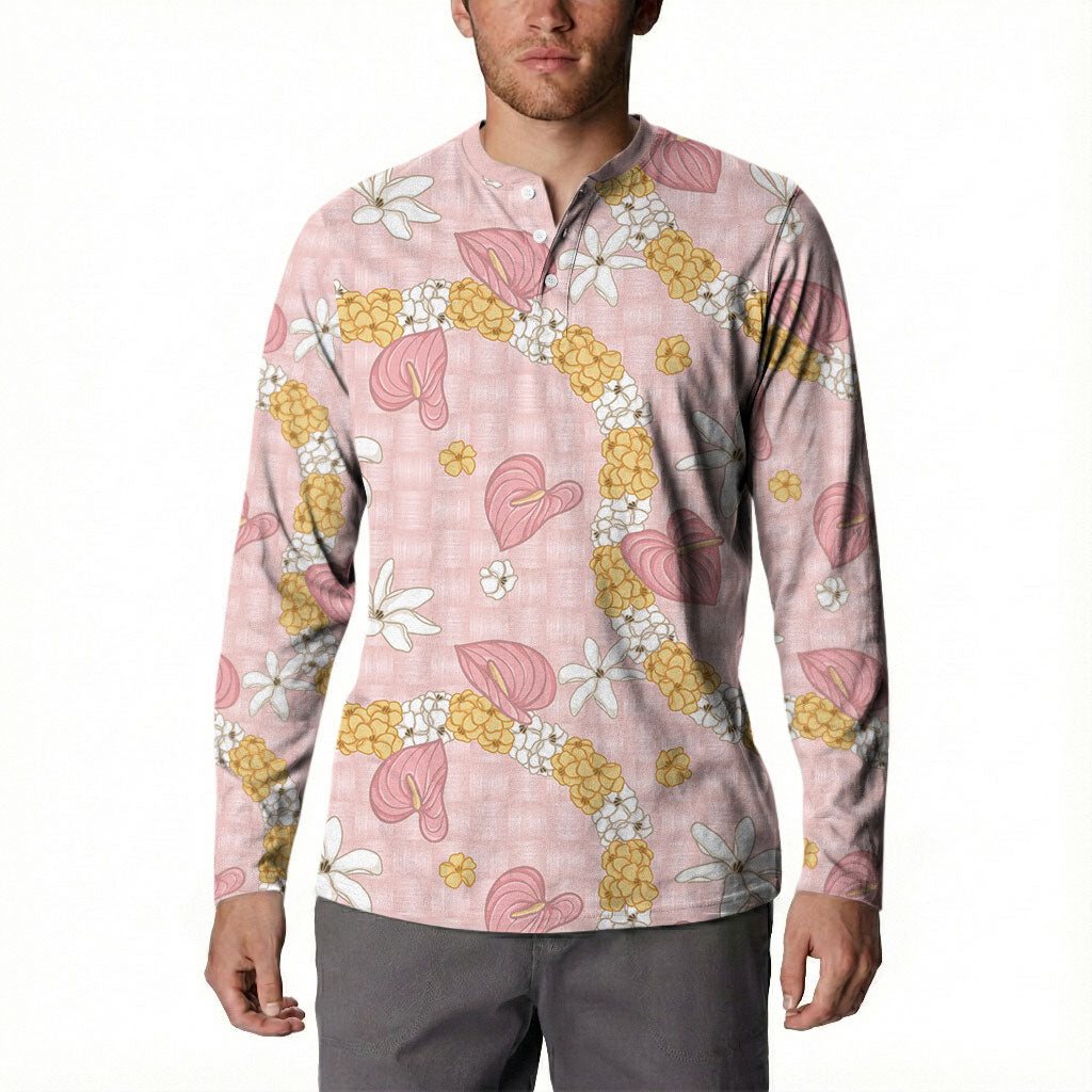 Hawaii Anthurium Tiare Pikake Lei Button Sweatshirt Akala Lauhala Art Pattern LT01 - Polynesian Pride