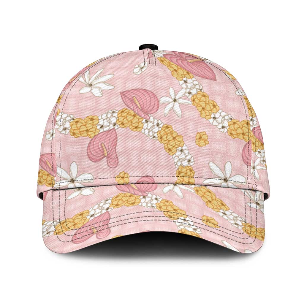 Hawaii Anthurium Tiare Pikake Lei Classic Cap Akala Lauhala Art Pattern LT01 Universal Fit Pink - Polynesian Pride