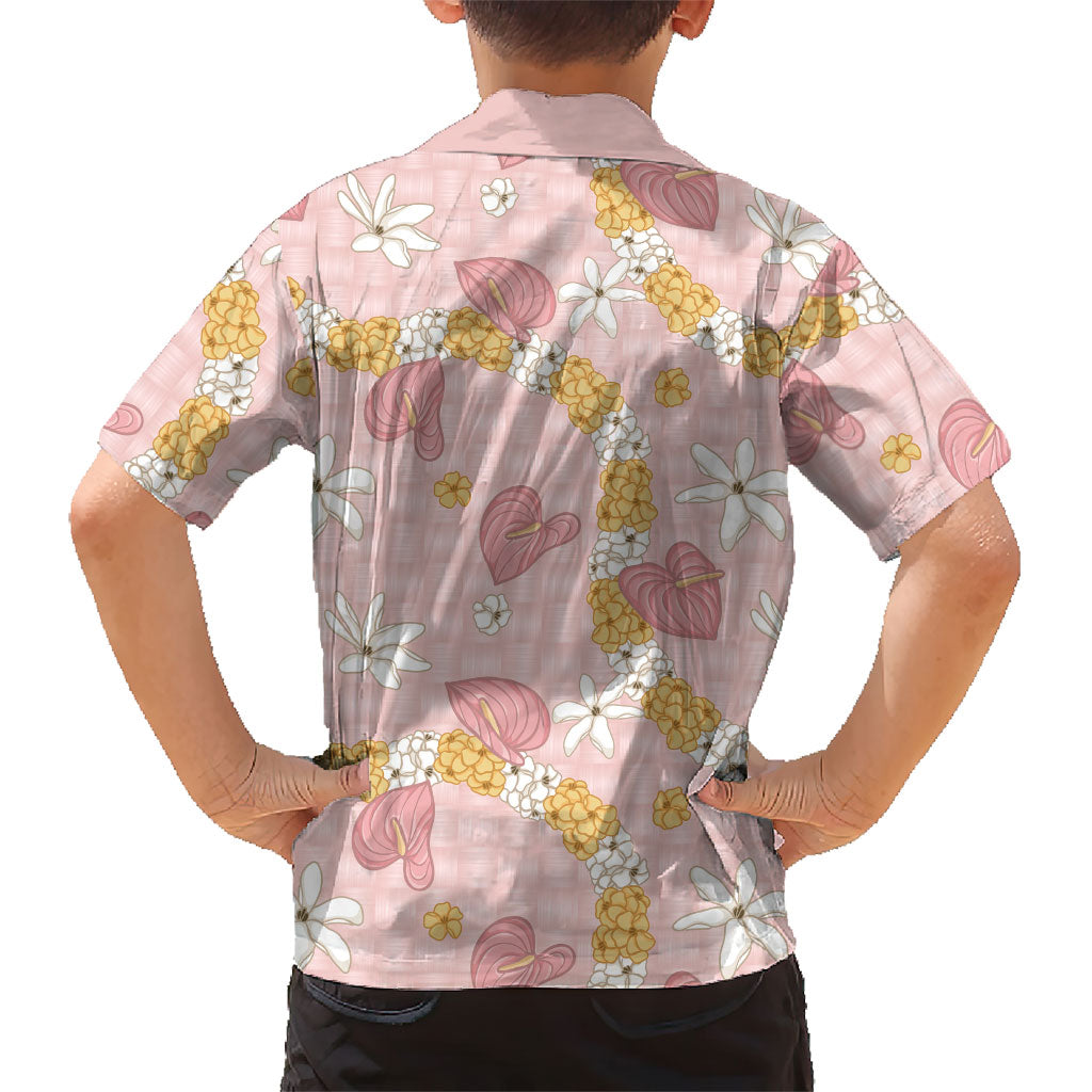 Hawaii Anthurium Tiare Pikake Lei Kid Hawaiian Shirt Akala Lauhala Art Pattern LT01 - Polynesian Pride