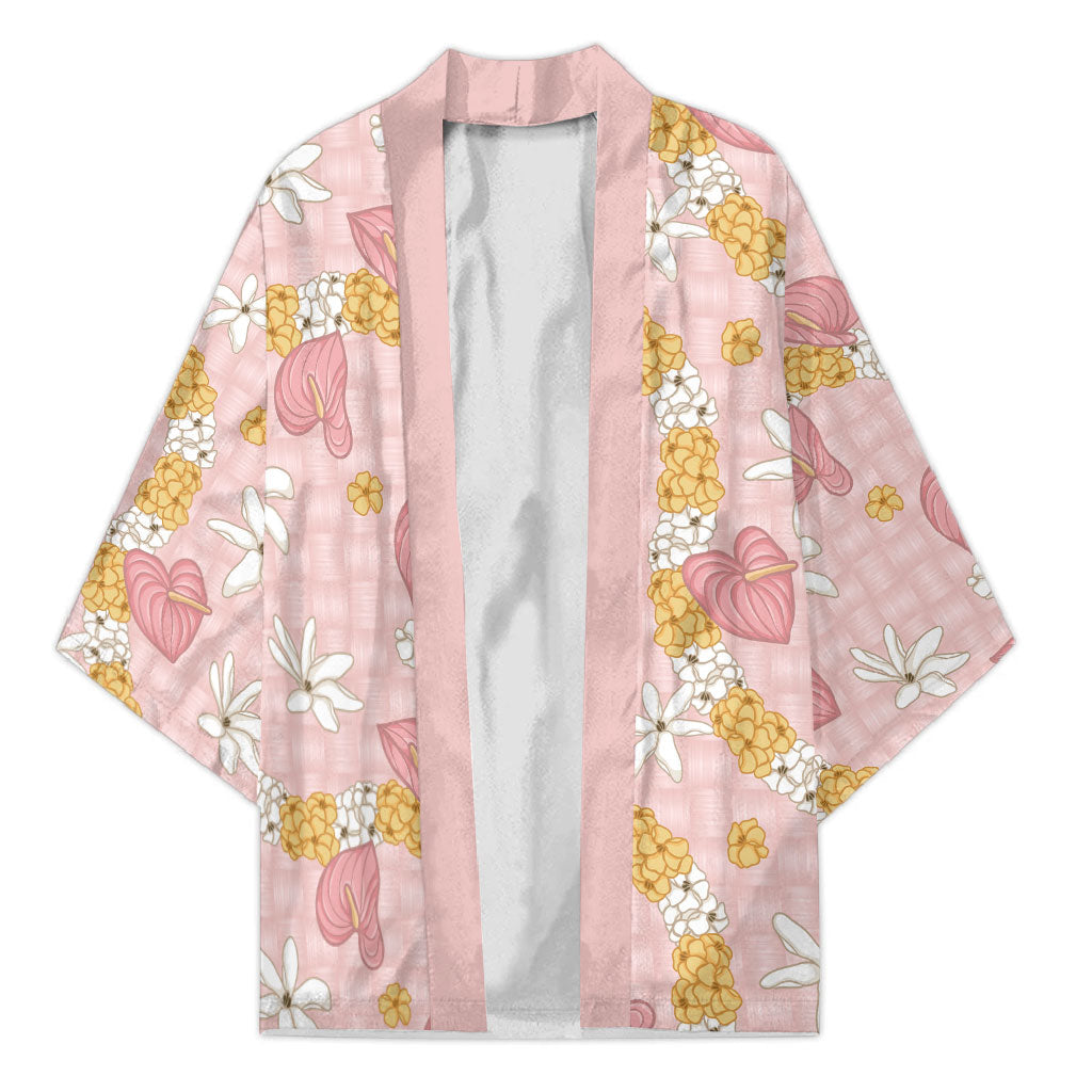 Hawaii Anthurium Tiare Pikake Lei Kimono Akala Lauhala Art Pattern LT01 Unisex Pink - Polynesian Pride