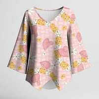 Hawaii Anthurium Tiare Pikake Lei Kimono Sleeve Blouse Akala Lauhala Art Pattern LT01 Female Pink - Polynesian Pride