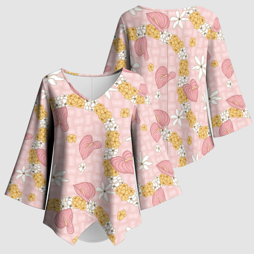Hawaii Anthurium Tiare Pikake Lei Kimono Sleeve Blouse Akala Lauhala Art Pattern LT01 - Polynesian Pride