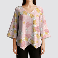 Hawaii Anthurium Tiare Pikake Lei Kimono Sleeve Blouse Akala Lauhala Art Pattern LT01 - Polynesian Pride