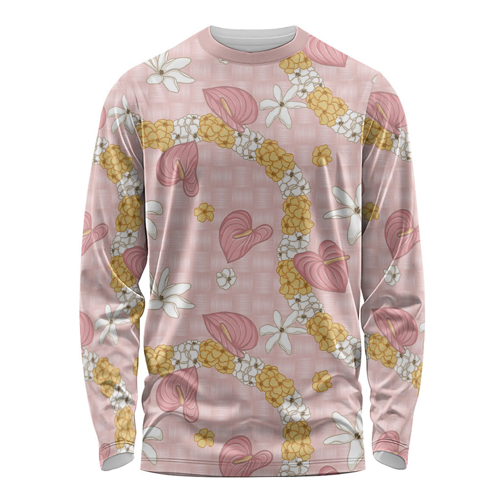Hawaii Anthurium Tiare Pikake Lei Long Sleeve Shirt Akala Lauhala Art Pattern LT01 Unisex Pink - Polynesian Pride