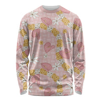 Hawaii Anthurium Tiare Pikake Lei Long Sleeve Shirt Akala Lauhala Art Pattern LT01 Unisex Pink - Polynesian Pride