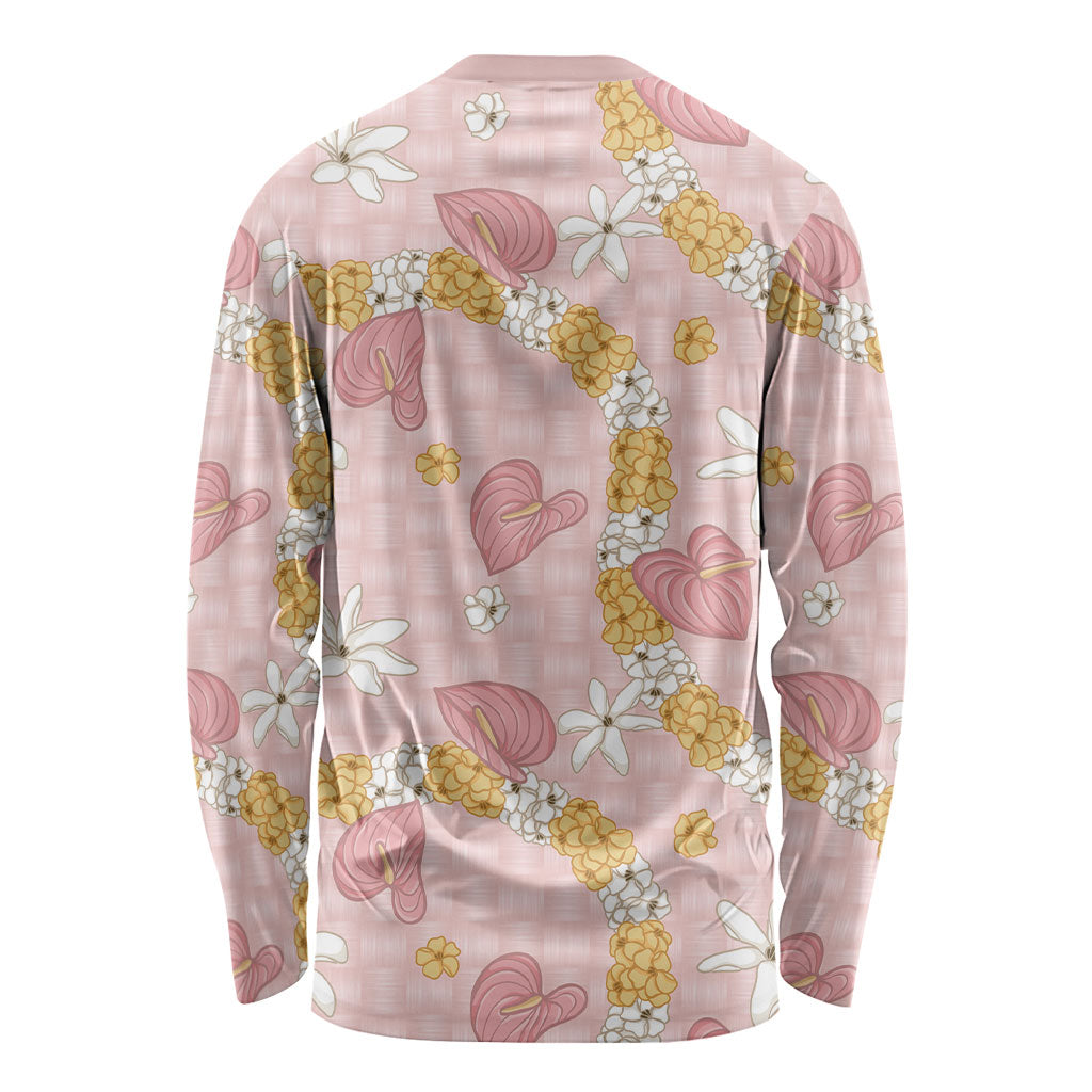 Hawaii Anthurium Tiare Pikake Lei Long Sleeve Shirt Akala Lauhala Art Pattern LT01 - Polynesian Pride