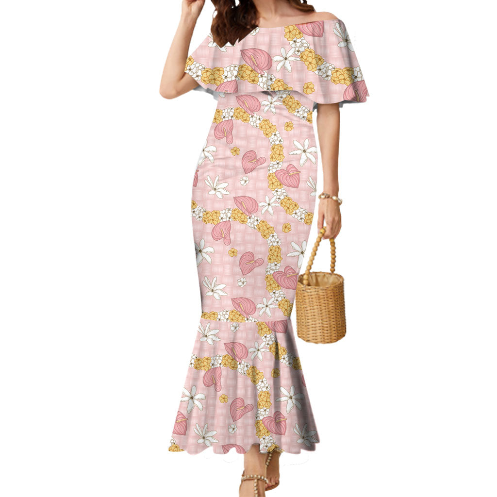 Hawaii Anthurium Tiare Pikake Lei Mermaid Dress Akala Lauhala Art Pattern LT01 Women Pink - Polynesian Pride
