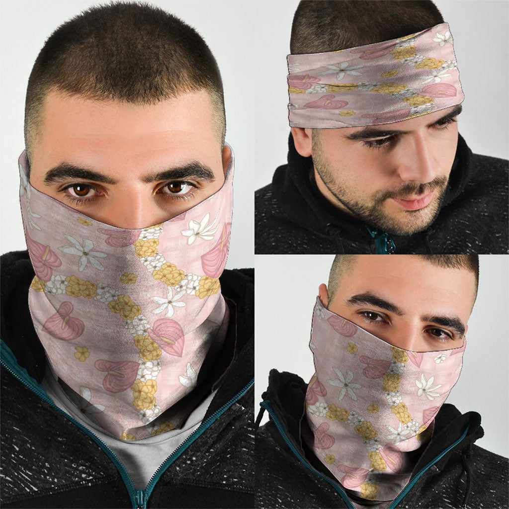 Hawaii Anthurium Tiare Pikake Lei Neck Gaiter Akala Lauhala Art Pattern LT01 - Polynesian Pride