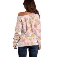 Hawaii Anthurium Tiare Pikake Lei Off Shoulder Sweater Akala Lauhala Art Pattern LT01 - Polynesian Pride