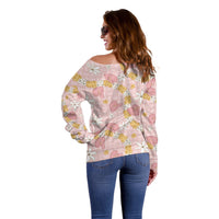 Hawaii Anthurium Tiare Pikake Lei Off Shoulder Sweater Akala Lauhala Art Pattern LT01 - Polynesian Pride