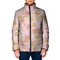Hawaii Anthurium Tiare Pikake Lei Padded Jacket Akala Lauhala Art Pattern LT01 Men Pink - Polynesian Pride