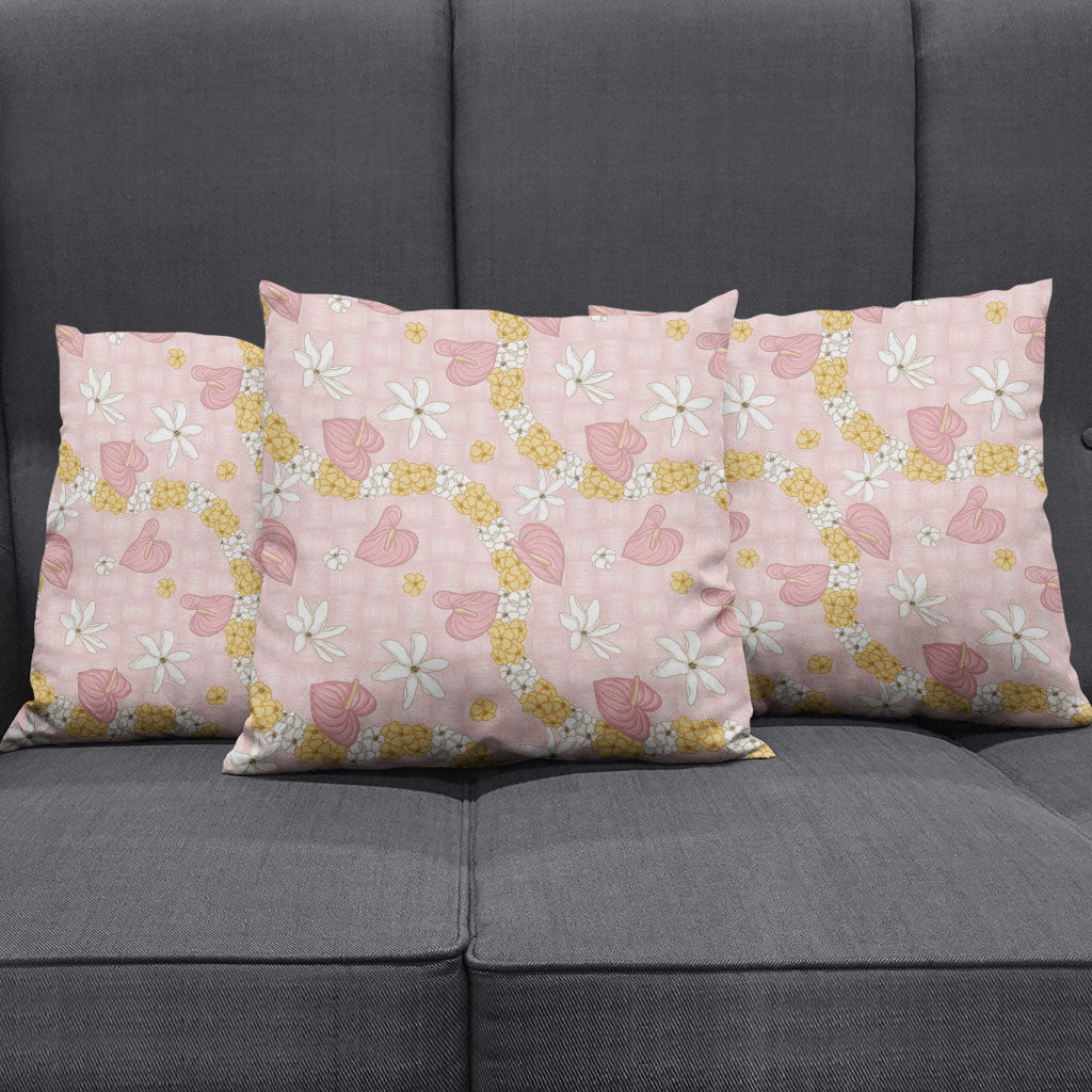 Hawaii Anthurium Tiare Pikake Lei Pillow Cover Akala Lauhala Art Pattern LT01 - Polynesian Pride