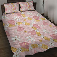 Hawaii Anthurium Tiare Pikake Lei Quilt Bed Set Akala Lauhala Art Pattern LT01 Pink - Polynesian Pride