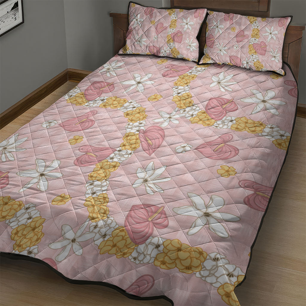 Hawaii Anthurium Tiare Pikake Lei Quilt Bed Set Akala Lauhala Art Pattern LT01 - Polynesian Pride
