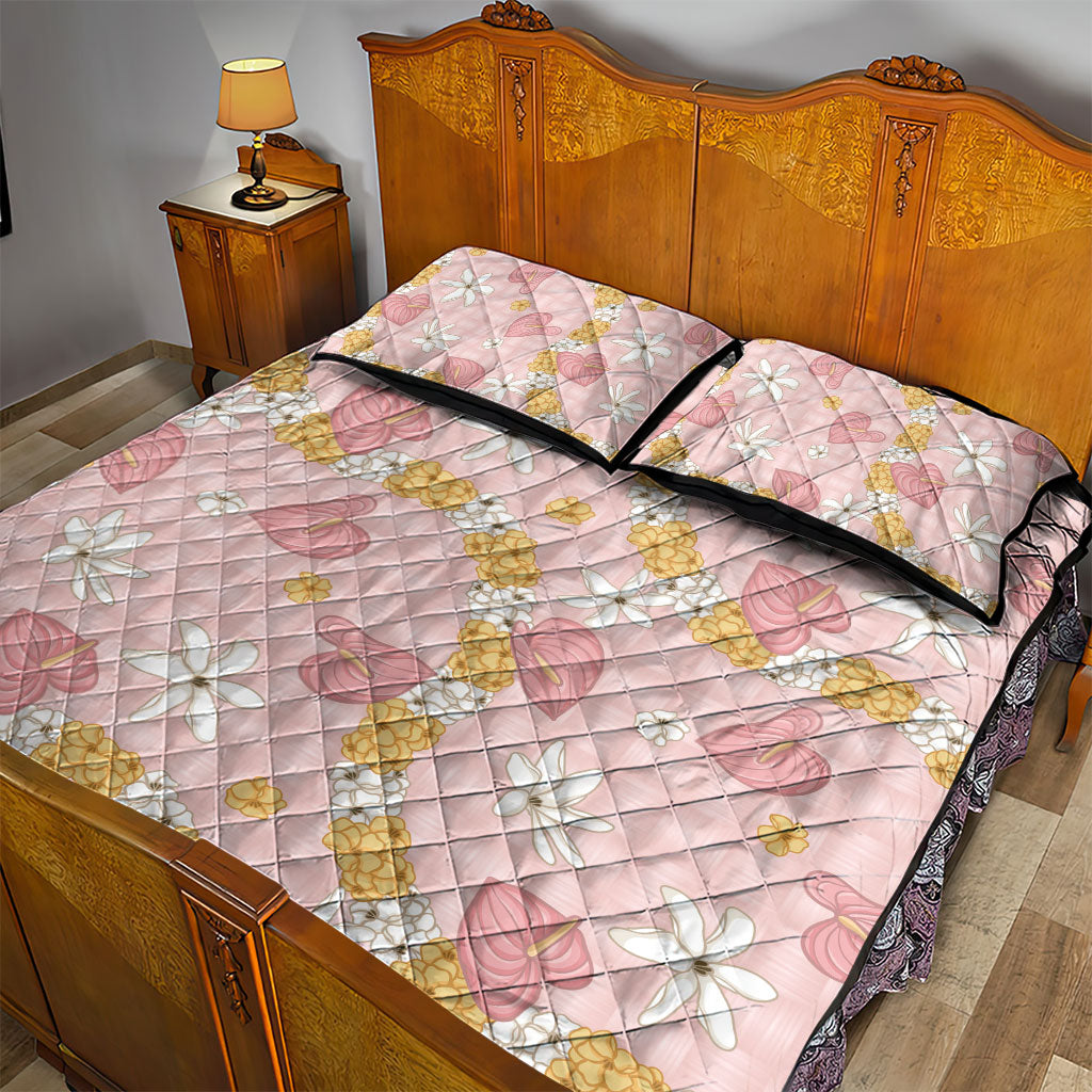 Hawaii Anthurium Tiare Pikake Lei Quilt Bed Set Akala Lauhala Art Pattern LT01 - Polynesian Pride