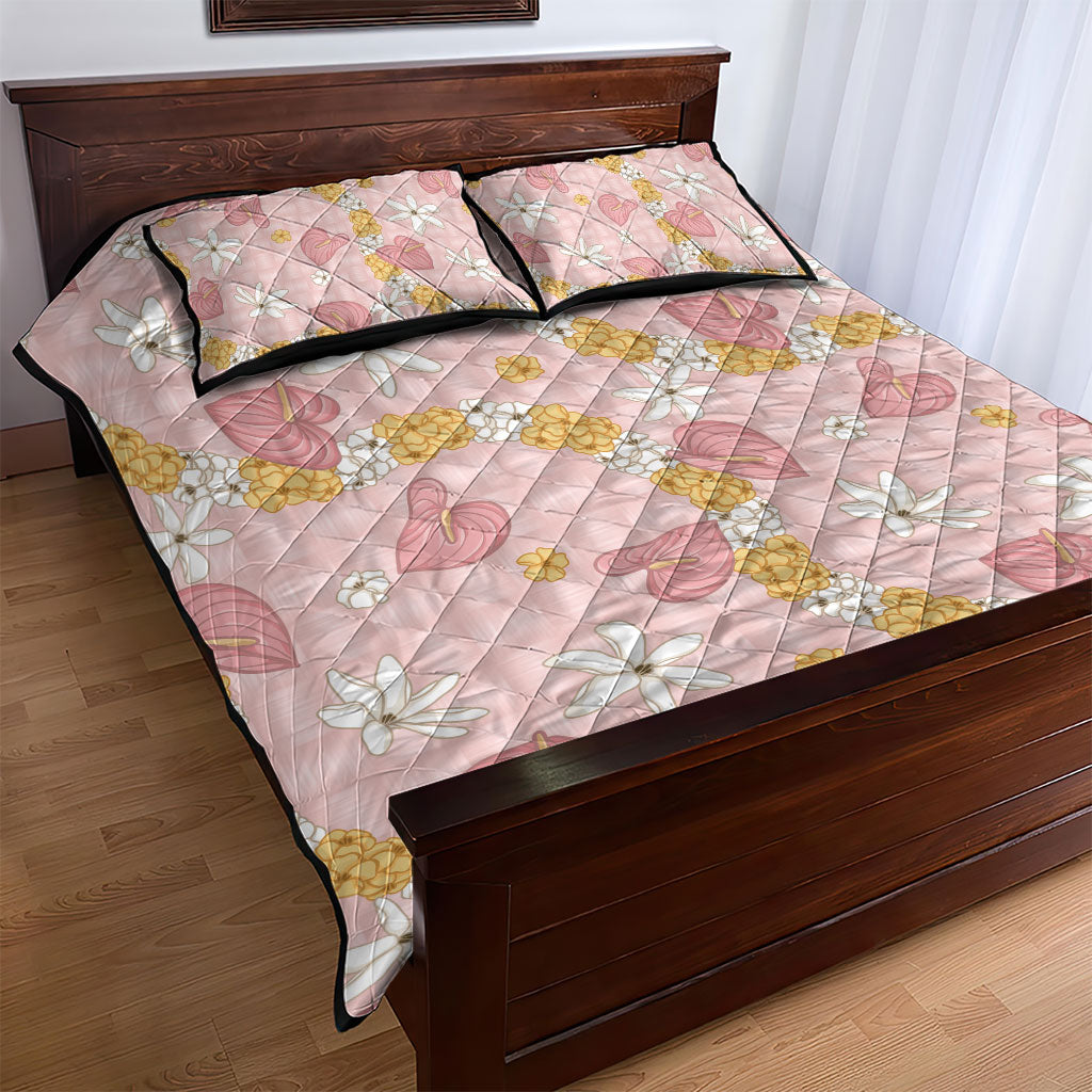 Hawaii Anthurium Tiare Pikake Lei Quilt Bed Set Akala Lauhala Art Pattern LT01 - Polynesian Pride