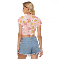 Hawaii Anthurium Tiare Pikake Lei Raglan Cropped T Shirt Akala Lauhala Art Pattern LT01 - Polynesian Pride