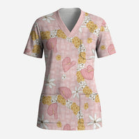 Hawaii Anthurium Tiare Pikake Lei Scrub Top Akala Lauhala Art Pattern LT01 Adult Pink - Polynesian Pride