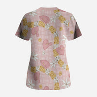 Hawaii Anthurium Tiare Pikake Lei Scrub Top Akala Lauhala Art Pattern LT01 - Polynesian Pride
