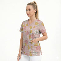 Hawaii Anthurium Tiare Pikake Lei Scrub Top Akala Lauhala Art Pattern LT01 - Polynesian Pride
