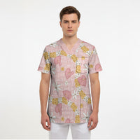 Hawaii Anthurium Tiare Pikake Lei Scrub Top Akala Lauhala Art Pattern LT01 - Polynesian Pride