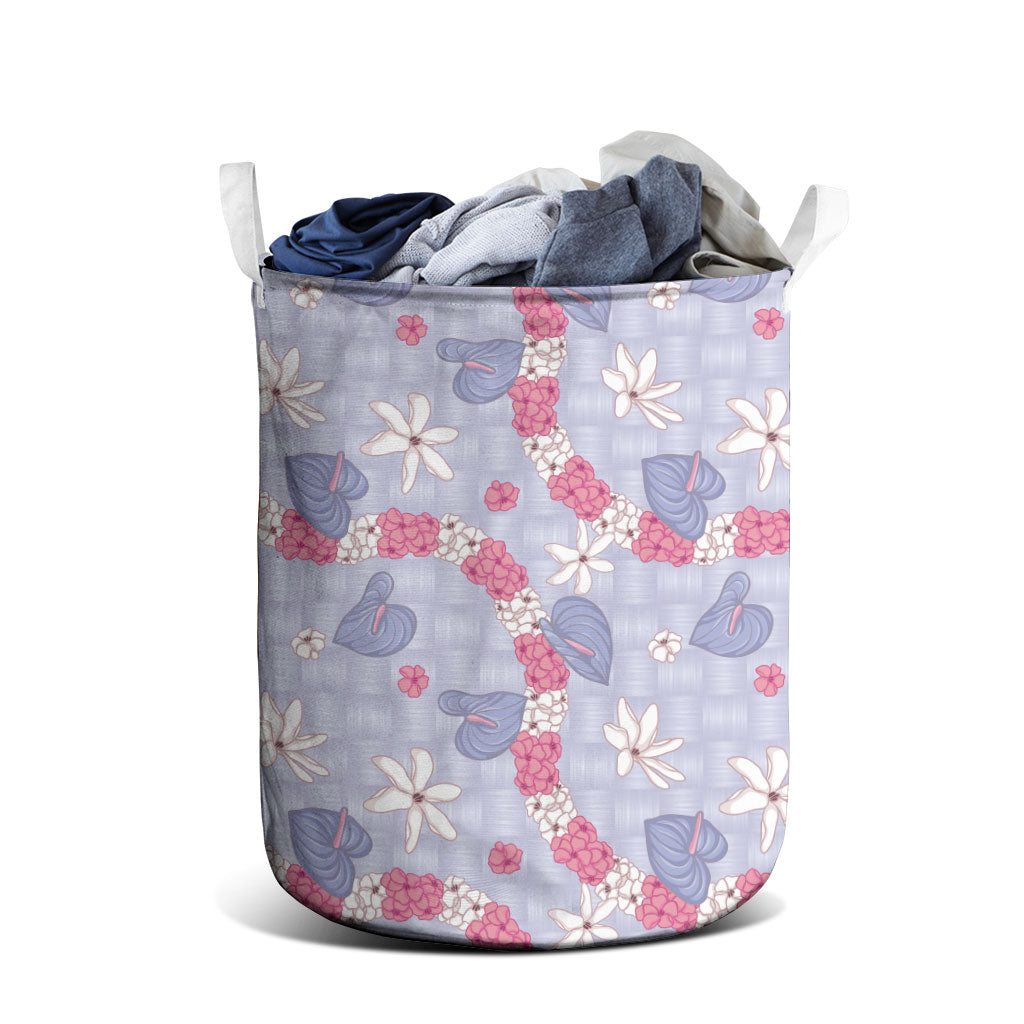 Hawaii Anthurium Tiare Pikake Lei Laundry Basket Poni Lauhala Art Pattern LT01 - Polynesian Pride