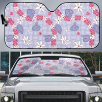 Hawaii Anthurium Tiare Pikake Lei Auto Sun Shade Poni Lauhala Art Pattern LT01 Purple - Polynesian Pride