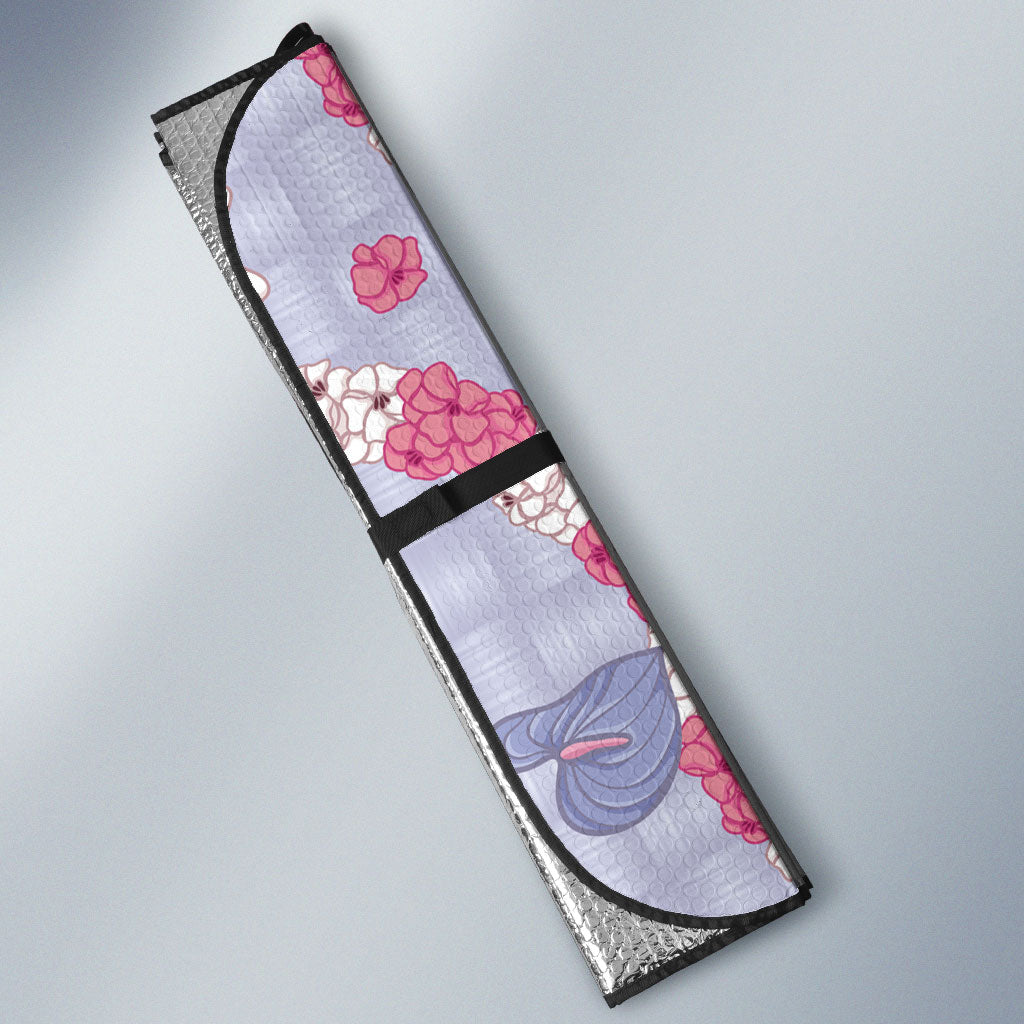 Hawaii Anthurium Tiare Pikake Lei Auto Sun Shade Poni Lauhala Art Pattern LT01 - Polynesian Pride