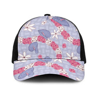 Hawaii Anthurium Tiare Pikake Lei Baseball Net Cap Poni Lauhala Art Pattern LT01 One Size Black Purple - Polynesian Pride