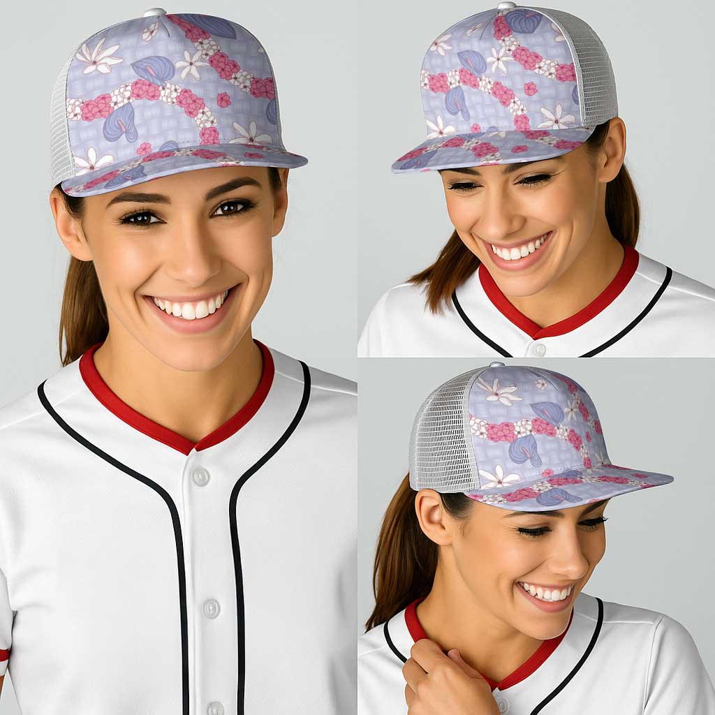 Hawaii Anthurium Tiare Pikake Lei Baseball Net Cap Poni Lauhala Art Pattern LT01 - Polynesian Pride