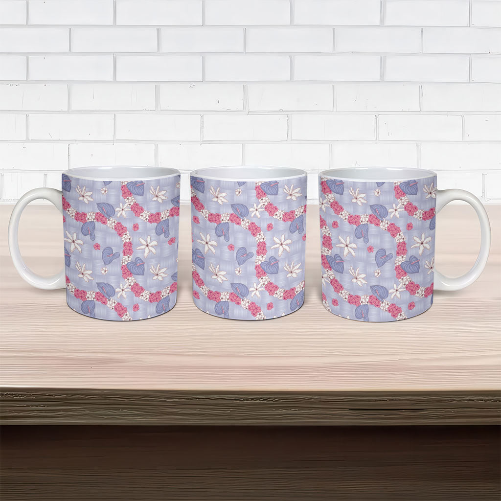 Hawaii Anthurium Tiare Pikake Lei Ceramic Mug Poni Lauhala Art Pattern LT01 - Polynesian Pride