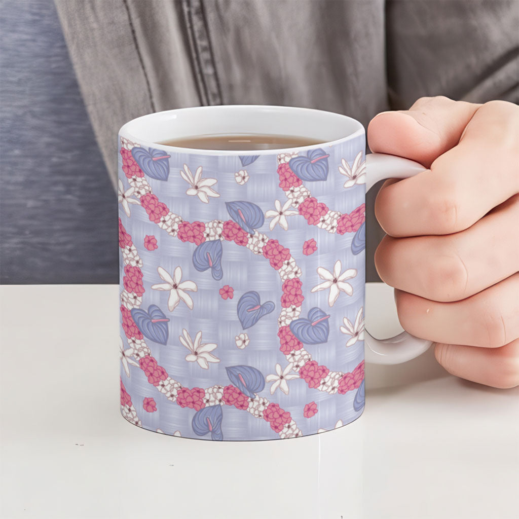 Hawaii Anthurium Tiare Pikake Lei Ceramic Mug Poni Lauhala Art Pattern LT01 - Polynesian Pride