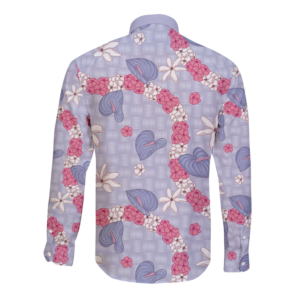 Hawaii Anthurium Tiare Pikake Lei Long Sleeve Button Shirt Poni Lauhala Art Pattern LT01 - Polynesian Pride