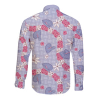 Hawaii Anthurium Tiare Pikake Lei Long Sleeve Button Shirt Poni Lauhala Art Pattern LT01 - Polynesian Pride
