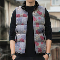 Hawaii Anthurium Tiare Pikake Lei Sleeveless Puffer Jacket Poni Lauhala Art Pattern LT01 - Polynesian Pride