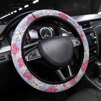 Hawaii Anthurium Tiare Pikake Lei Steering Wheel Cover Poni Lauhala Art Pattern LT01 Universal Fit Purple - Polynesian Pride