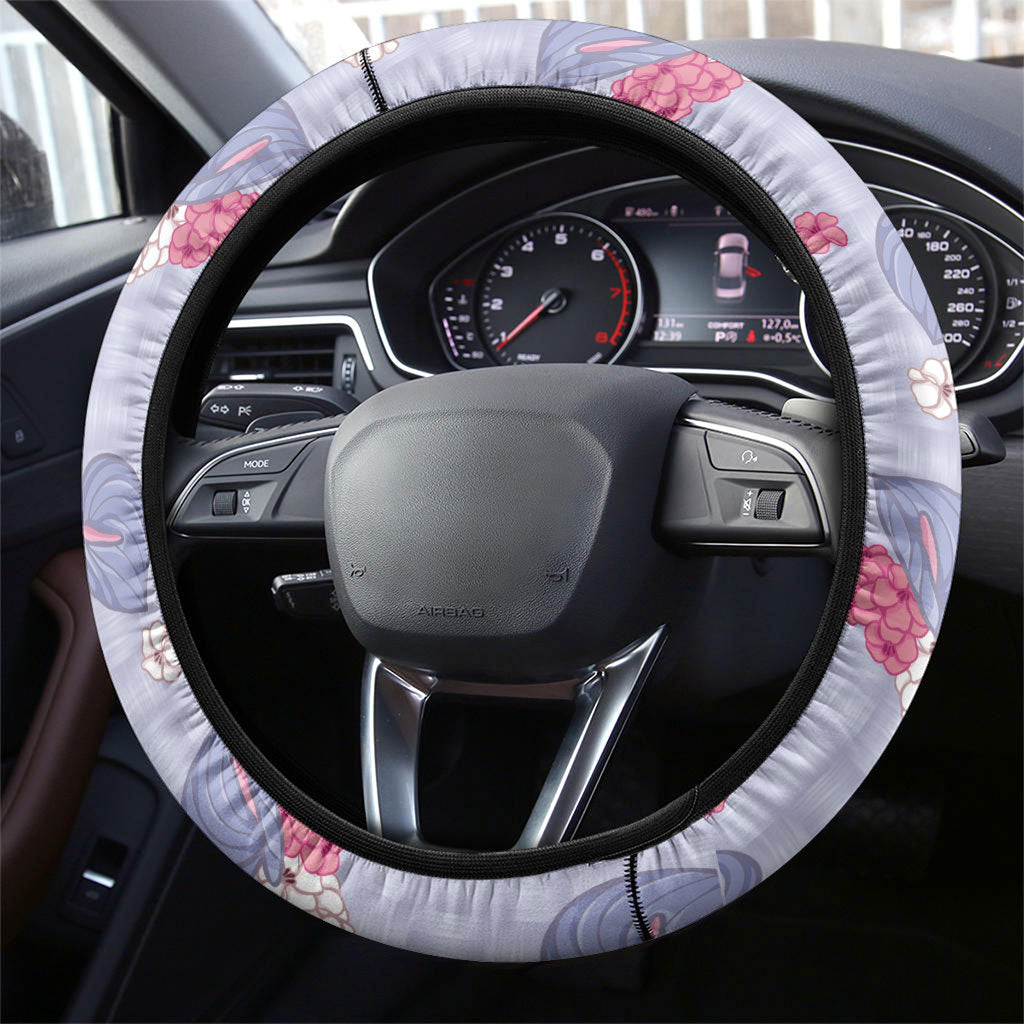 Hawaii Anthurium Tiare Pikake Lei Steering Wheel Cover Poni Lauhala Art Pattern LT01 - Polynesian Pride