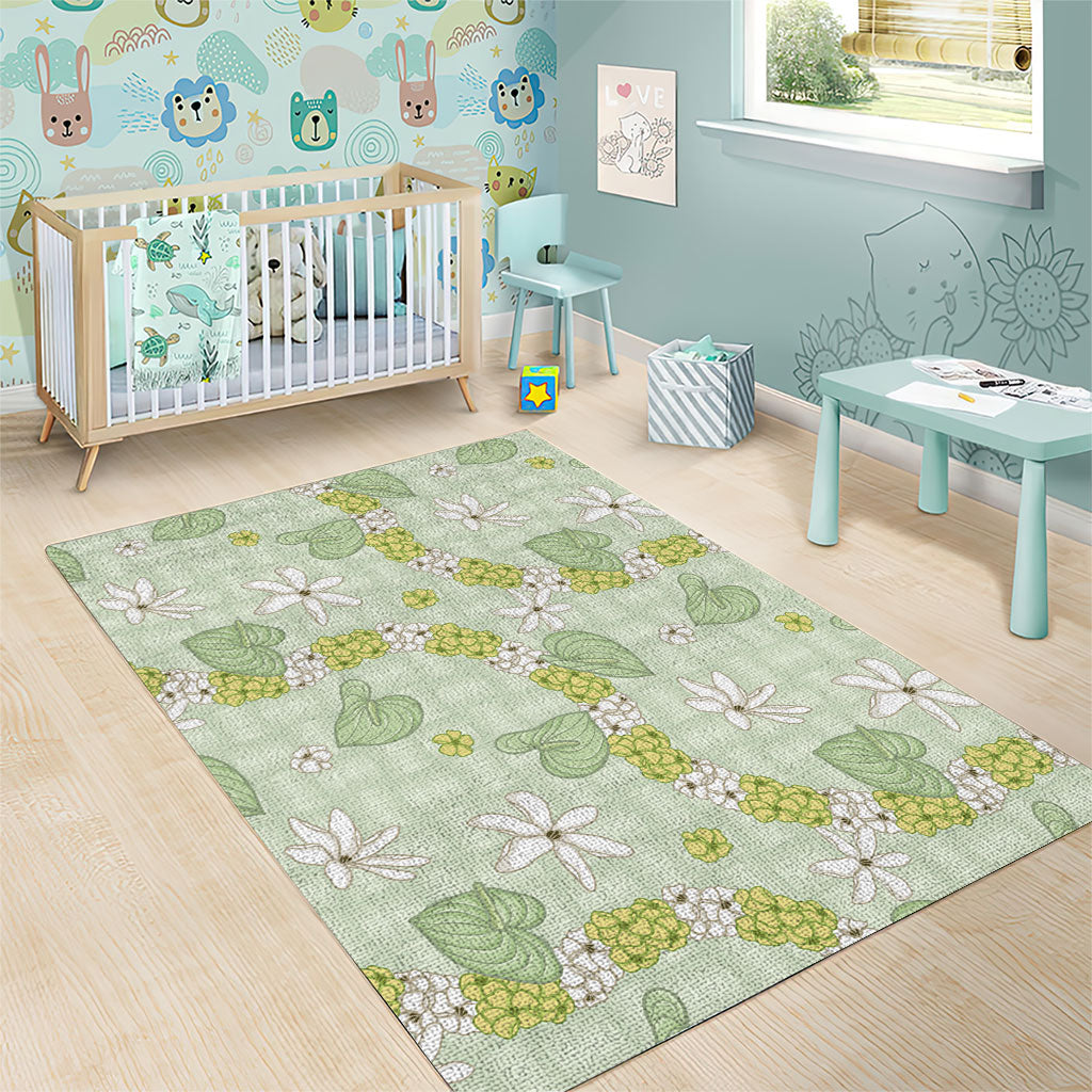 Hawaii Anthurium Tiare Pikake Lei Area Rug Sage Green Lauhala Art Pattern LT01 - Polynesian Pride