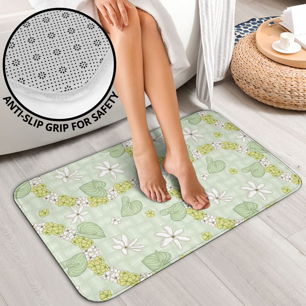Hawaii Anthurium Tiare Pikake Lei Bathroom Set Sage Green Lauhala Art Pattern LT01 - Polynesian Pride