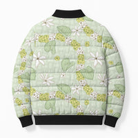 Hawaii Anthurium Tiare Pikake Lei Bomber Puffer Jacket Sage Green Lauhala Art Pattern LT01 - Polynesian Pride