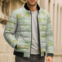Hawaii Anthurium Tiare Pikake Lei Bomber Puffer Jacket Sage Green Lauhala Art Pattern LT01 - Polynesian Pride